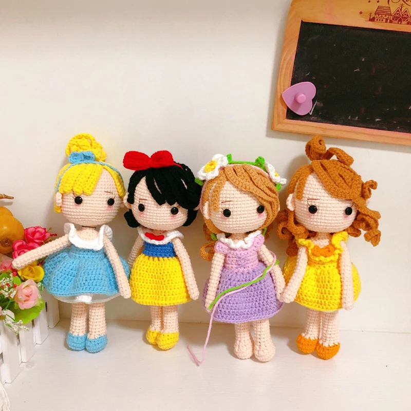 Knitting Dolls Hand Cinderella Snow White princess doll Dolls Crochet Yarn  Handmade Knitted Toy finished Knit FabricToy present