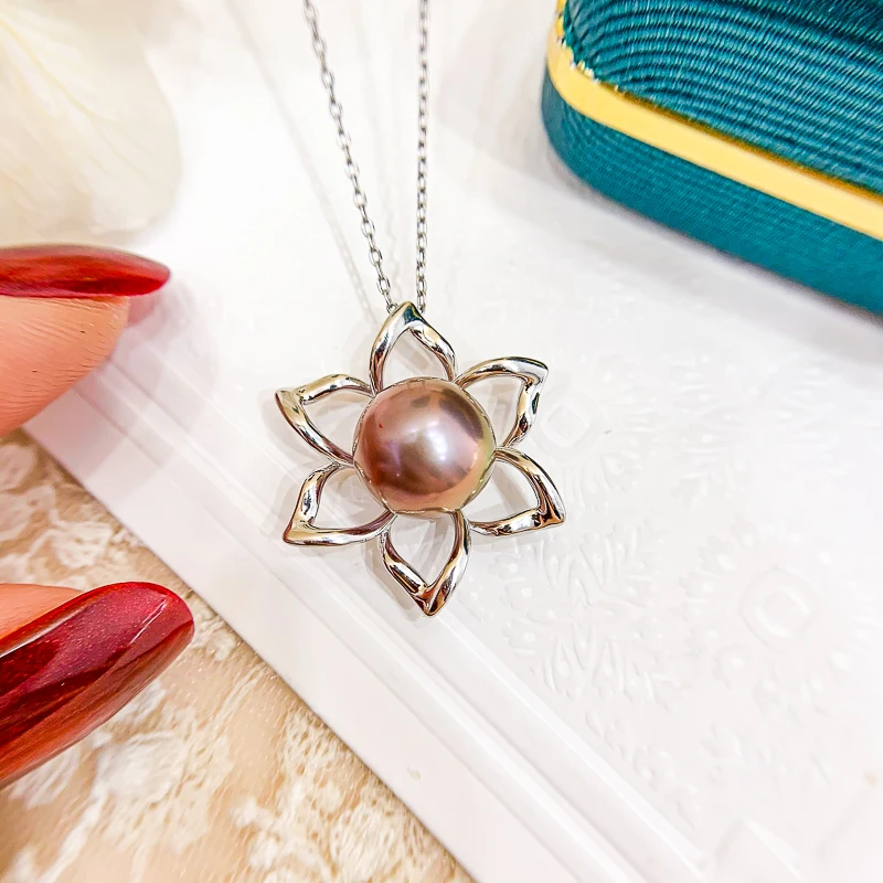 Flower Design Pearl Pendant Accessory Sterling Silver Jewelry Making For 10-13mm Beads (No including pearls)