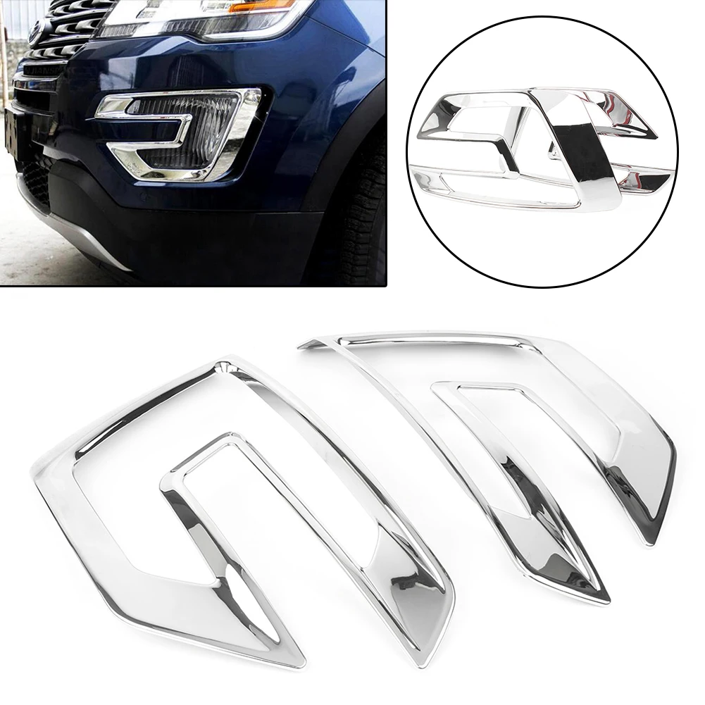 2Pcs Chrome ABS Car Front Bumper Light Fog Lamp Bezel Cover Trim Exterior Moulding For Ford Explorer Sport 2016 2017