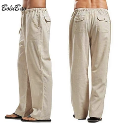 BOLUBAO-Pantalon en Lin pour Homme, Vêtement Solide, Multi-Poches, Droit, Décontracté, Grande Taille, Respirant, observateur, Été