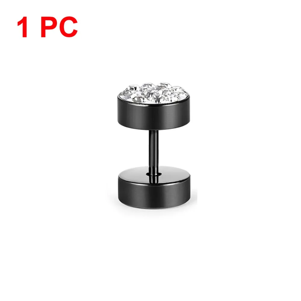 Ohrstecker mit tschechischen Kristallen für Jungen, Edelstahl, Herren-Ohrringe, schwarze Farbe, Ohrstöpsel, Langhantel-Ohrpiercing, Unisex-Schmuck – Detail 6