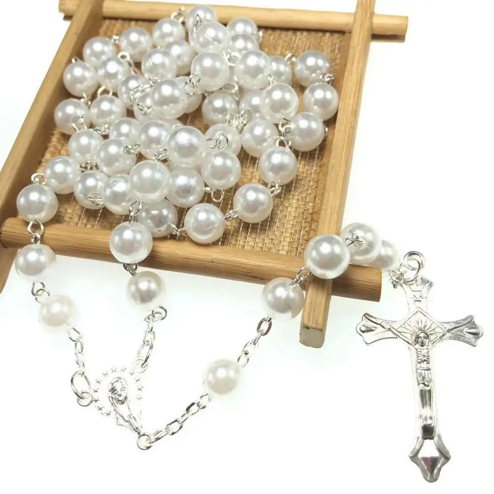 8mm abs plastic faux pearl bead rosasry,religious rosary chain/ rosary necklace/color bead rosary multi-colors availavle N1344