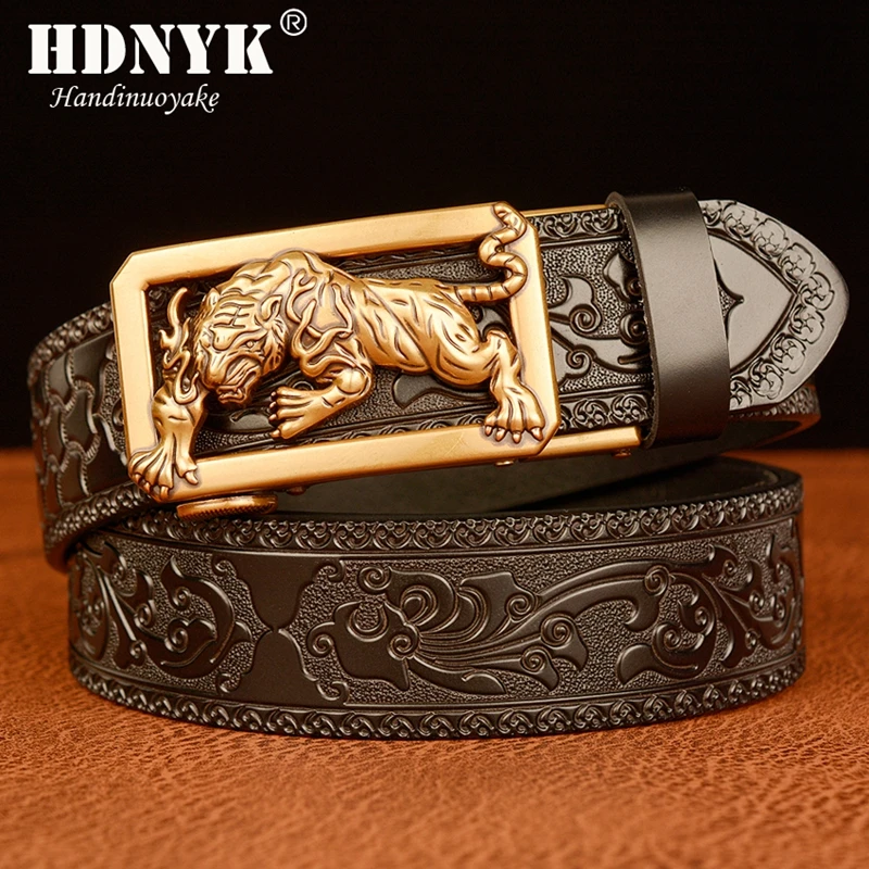 New Arrivel Tigger Buckle with Tang Grass Pattern Leather Belt for Men Work of Art Belt Automatic Buckle