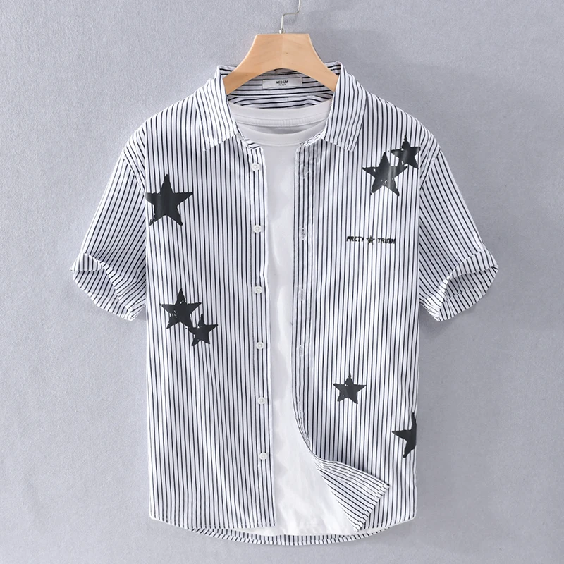 

New style short-sleeved brand stripe shirt men summer casual fashion shirts for men tops mens clothing chemise camisa