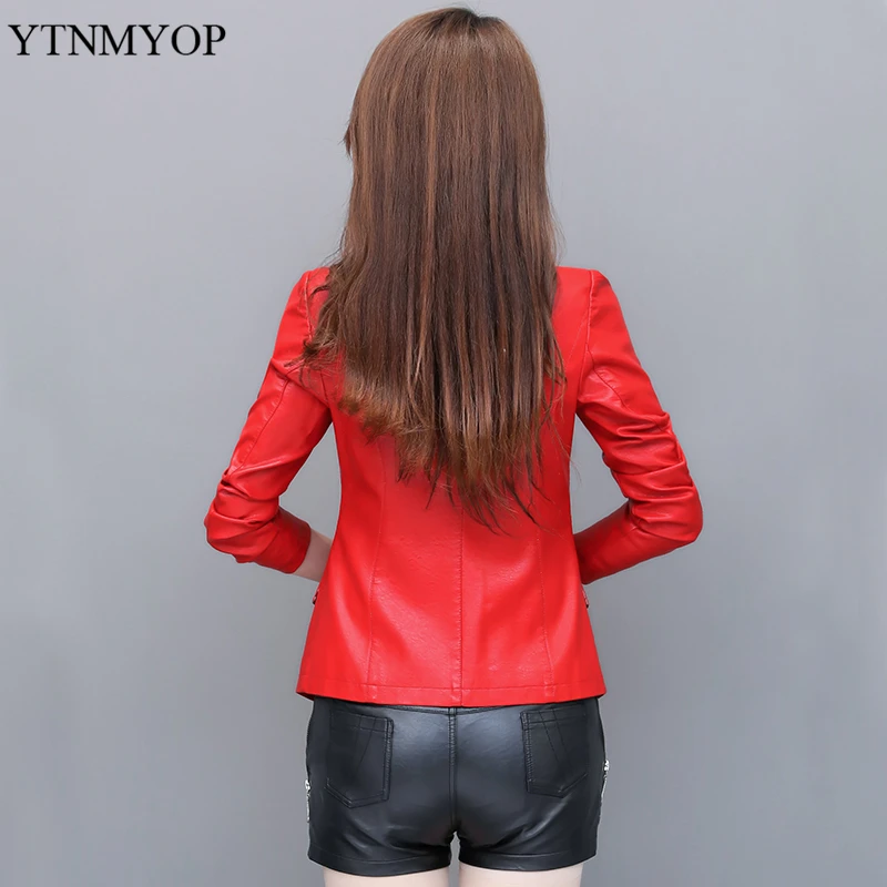 YTNMYOP Black Women Leather Jacket 2024 Spring Autumn Short Casual Blazer Leather Clothing S-5XL Work To Wear Coat