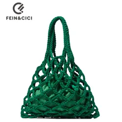 Designer Braided crochet net bag Women Casual summer woven beach bucket tote bag purse green khaki black color 2022 new