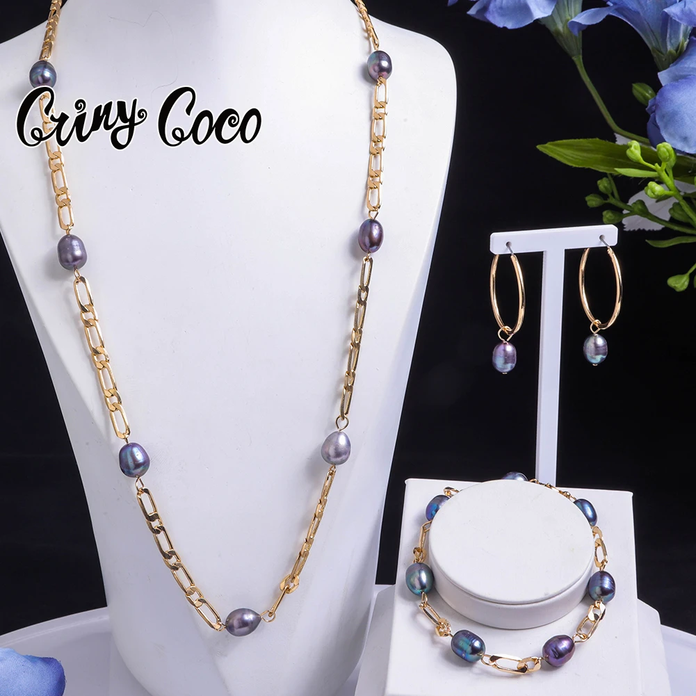 

Imitation Tahitian Baroque Women's Jewelry Sets Chain Necklace with Pearls Freshwater Pearl Bracelets Neckalces Set for Women