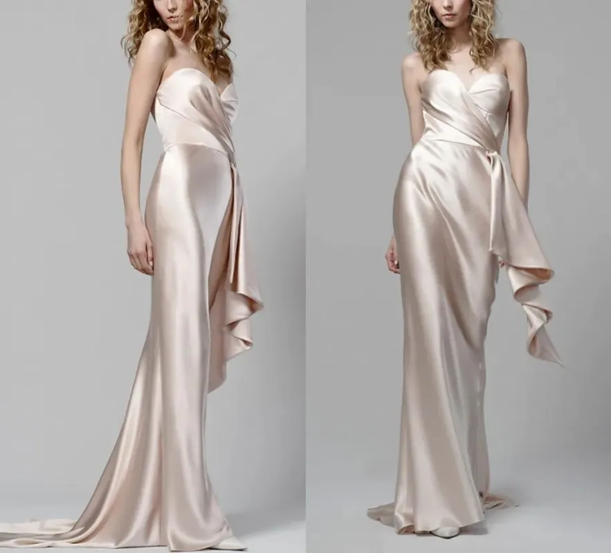 Robe De Soirée longue en Satin, élégante, Simple, sans bretelles, Champagne, tenue De bal