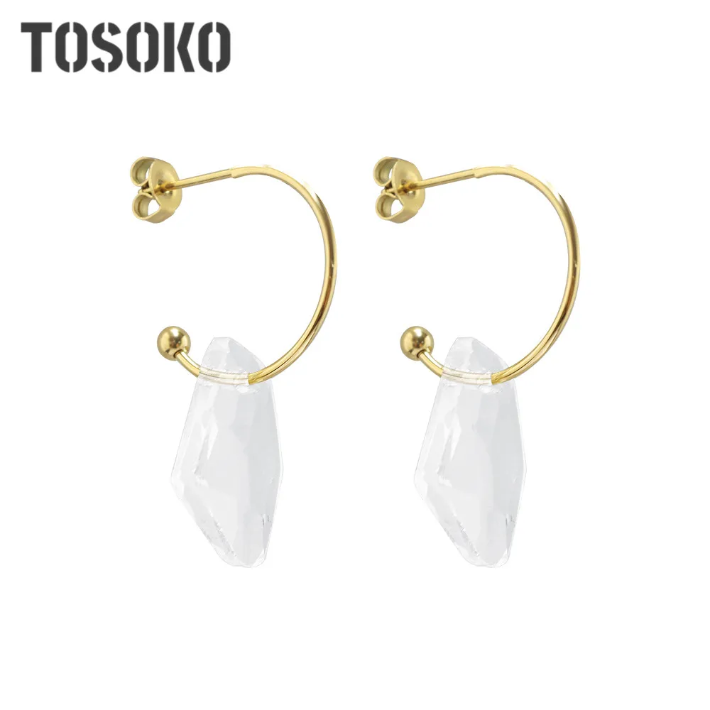 TOSOKO Stainless Steel Jewelry Glass Love Earrings Transparent Heterosexual Pendant Female Fashion Earrings BSF502