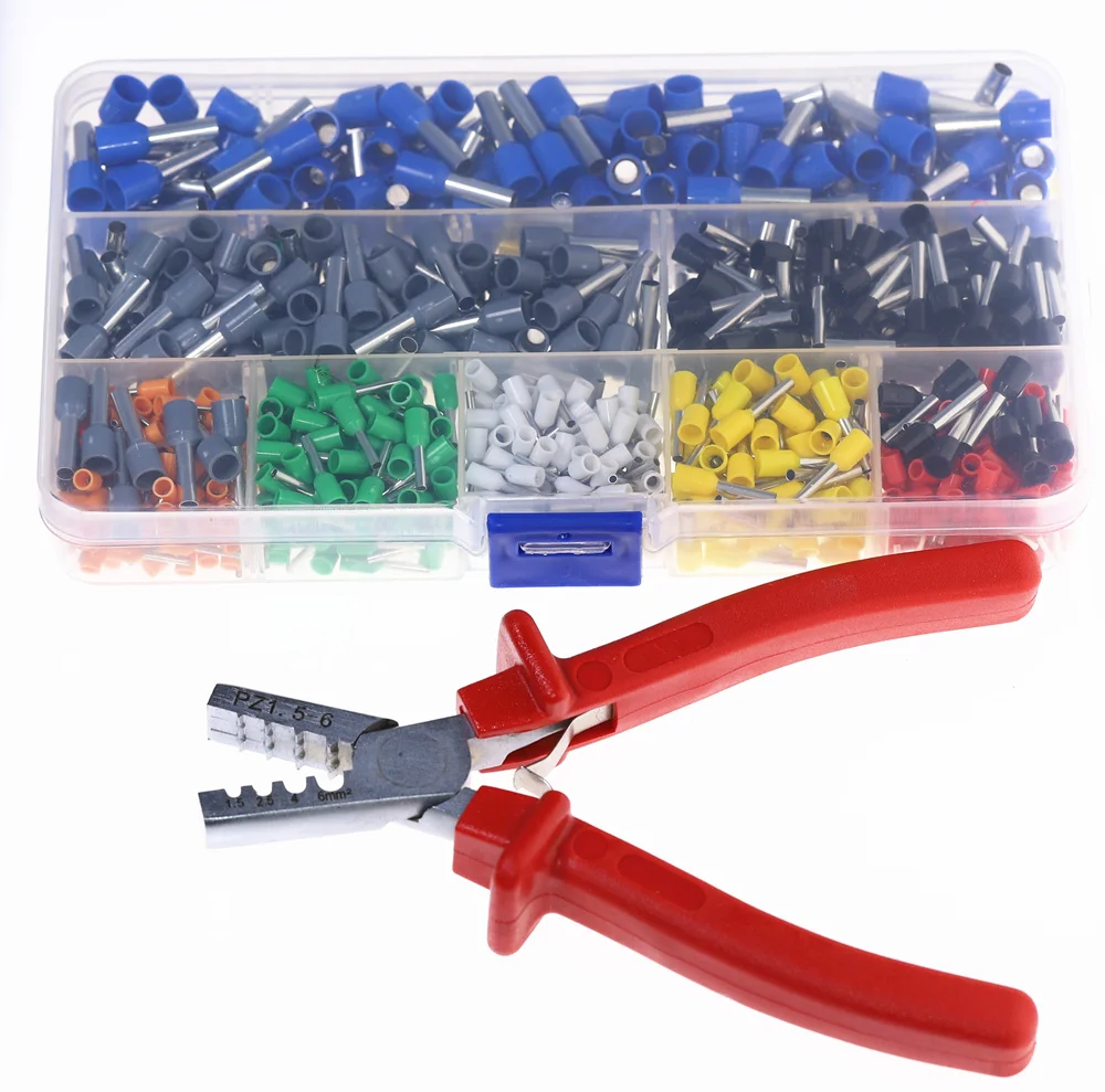 

800pcs Cable Wire Terminal Connector with PZ 1.5mm2-6mm2 Hand Ferrule Crimper Plier Crimp Tool Kit Set AWG 10-23