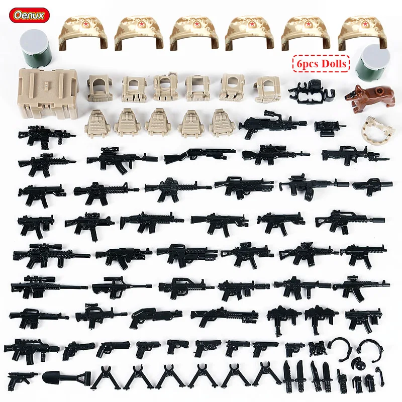 Oenux 6PCS The Marine Corps Military Building Block Set Mini Navy Army Soldiers Figures With Weapons Brick MOC Toys Kids Gift image 2
