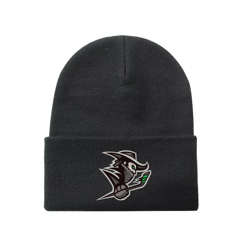 Cool Hockey Winter knitted hockey fans hat with an embroidery logo black and blue