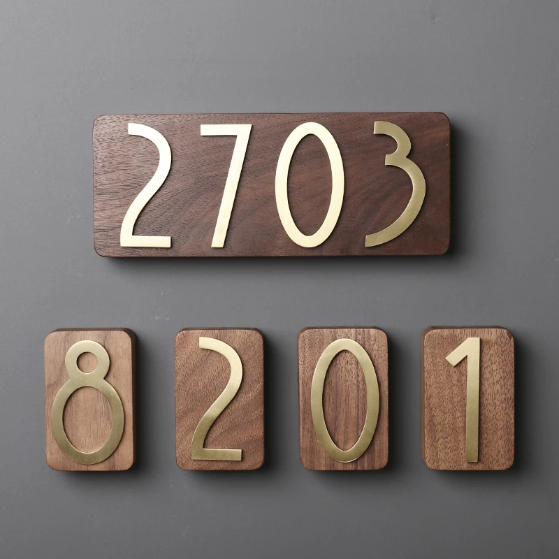 House Number Door Address 7CM Sign Walnut High Quality Copper Hotel Digits Sticker 0-9 Modern Number Plate Popular