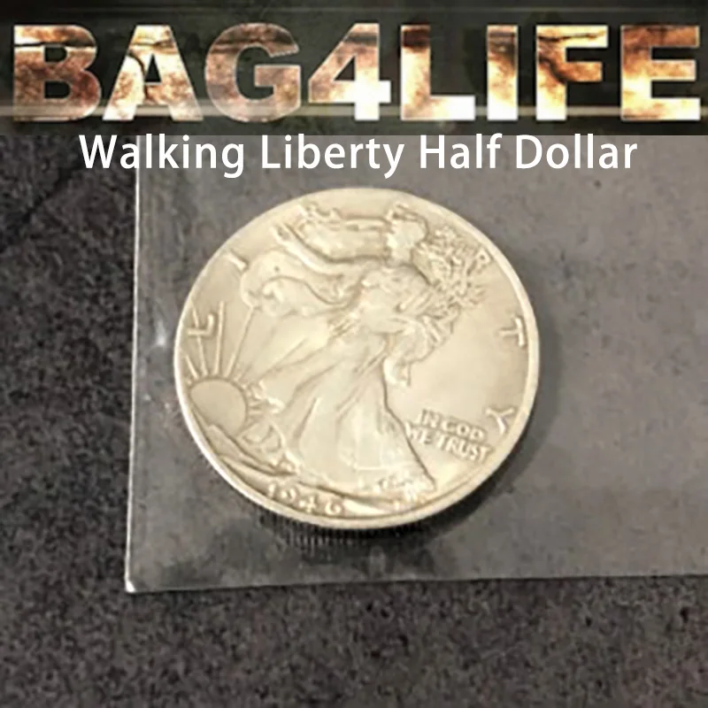 Bag4Life (1 Walking Liberty Half Dollar +DVD) Magic Tricks Close Up Street Illusions Gimmick Coin Thru Clear Plastic Bag Magica