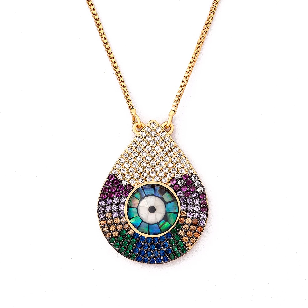 New Design Luxury Whater Drop Shape Pendant Evil Eye Crystal Boho Necklace Copper Zircon Lucky Jewelry Party Wedding Gift