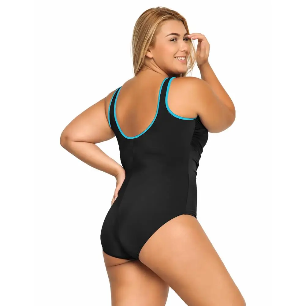 Women Plus Size Swimsuits Built-in Cup One Piece Zip Front Swimwear Solid Lady Beachwear Bathing Biquini New