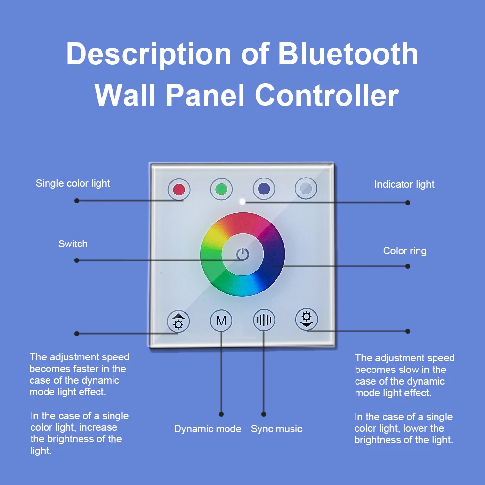 Bluetooth App Smart RGB/RGBW Wall Mounted Touch Panel Controller Dimmer Glass Switch Controller for LED Strip Light DC12V 24V