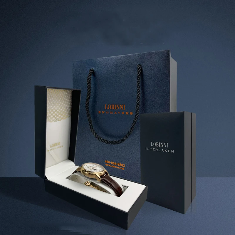 LOBINNI Orologio da lavoro Top Brand di lusso Moda Uomo in pelle Impermeabile 50M Orologio da polso meccanico maschile con datario