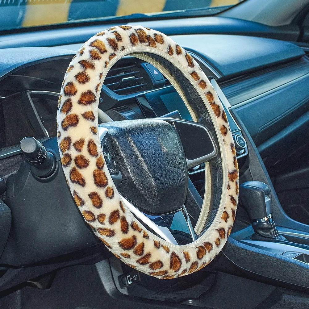 Winter Warm Soft Plush Steering Wheel Cover for Girl Universal 15 Inch Nice Hand Touching Animal Pattern Steering Wheel Cover