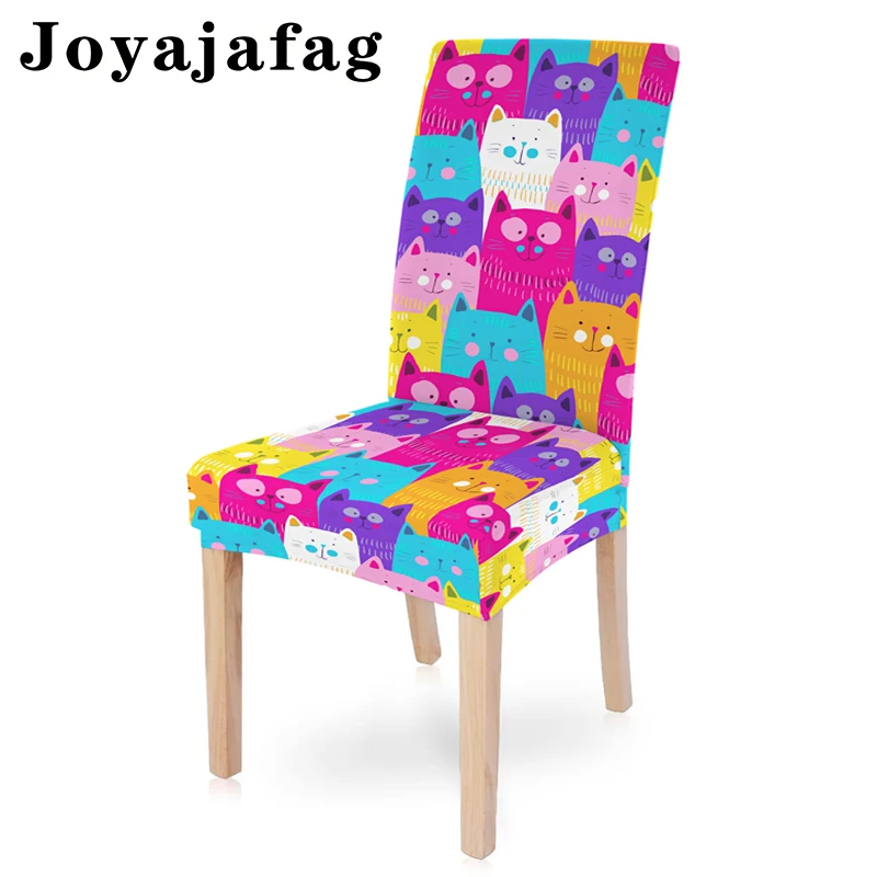 Cartoon Cat Design Elastic Chair Cover Stretch Removable Tight Wrapped Office Seat Covers For Dining Room Hotel Kitchen