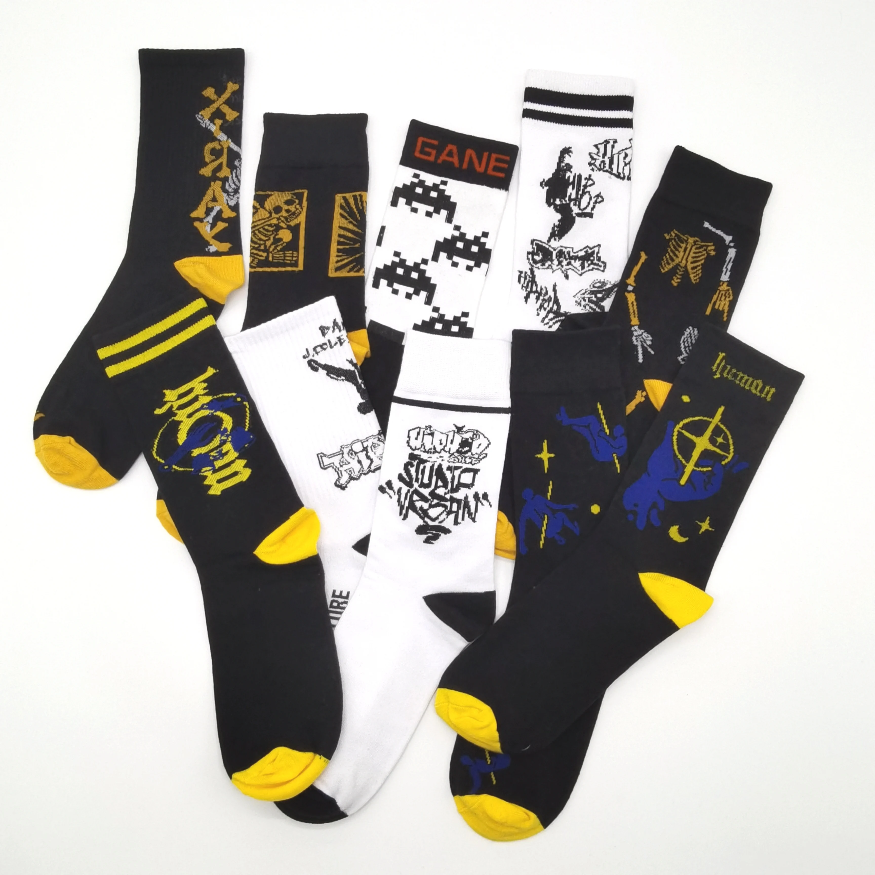 10 Pairs/Pack New Style Harajuku Fashion Trends Cotton Men's Socks Unisex Street Graffiti Art Hip Hop Skateboard Long Socks