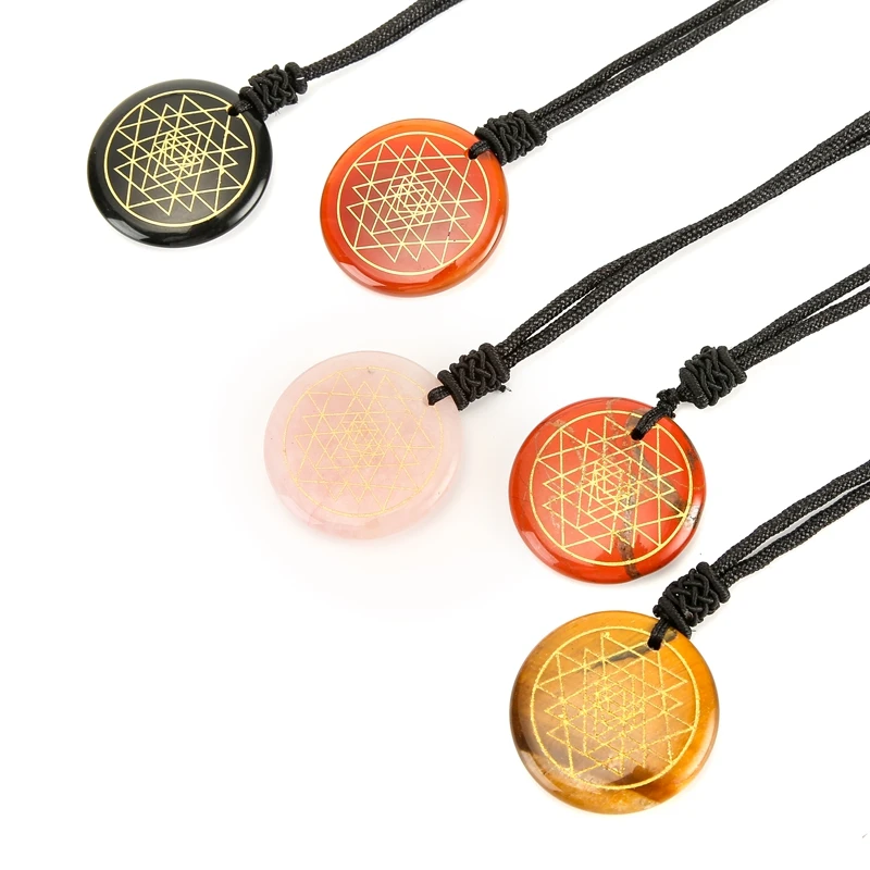 Sri Yantra Meditation Reiki Energy Necklace for Men Women Pendant Necklace Natural Crystal Stone  Jewelry