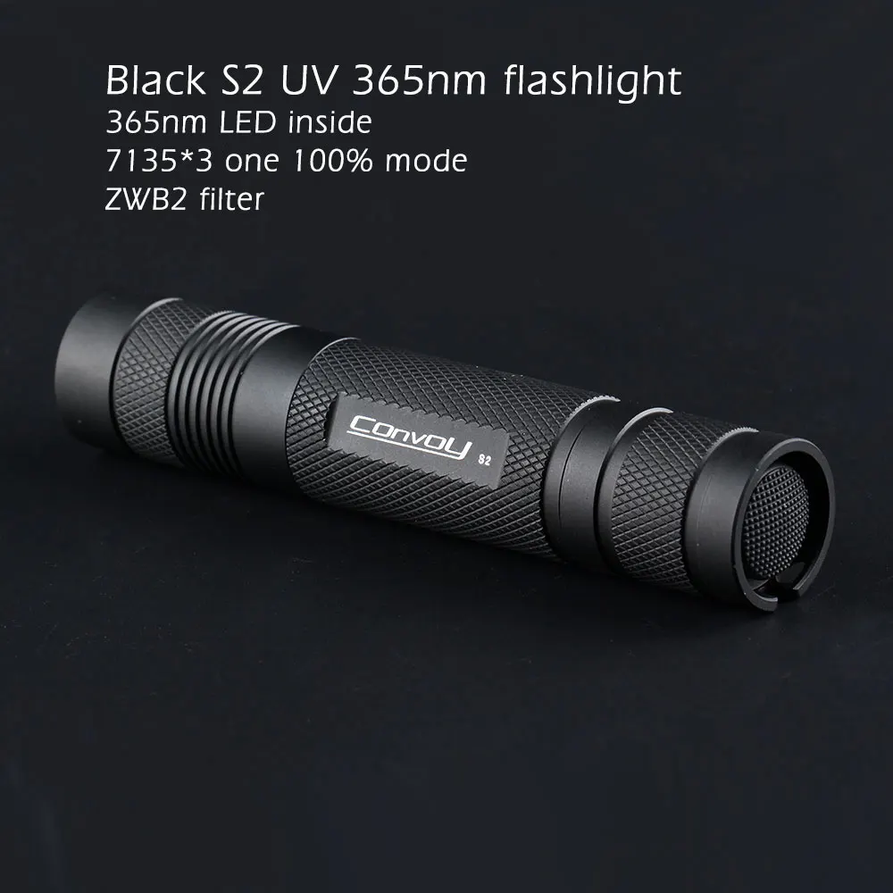 Convoy S2 UV 365nm flashlight ,UV 365nm LED ,7135*3 single mode,zwb2 filter installed,UVA 18650 Ultraviolet flashlight,torch