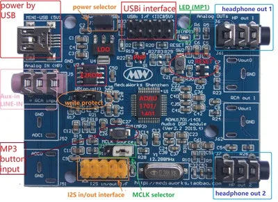 

ADAU1701 DSP Tuning Module/analog 2 in 4 Out (compatible with ADAU1401A)