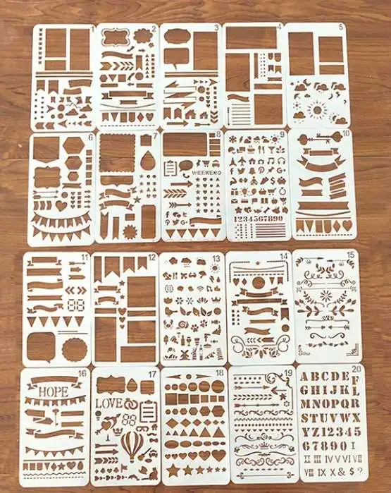 20pcs Stationery Hollow Multi-function Ruler Doodle Diary Drawing Hand Account Painting Template