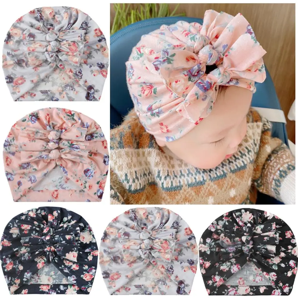 2020 0-24M Spring Summer Baby Girl Hat Big Bow Print Soft Cotton Baby Hat Kids Newbworn Bonnet Cap Beanie for Girls