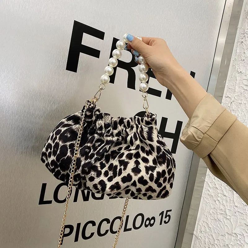 Elegant Tiger Pattern/Zebra Pattern/Leopard Pattern Small Shoulder Bags For Women 2021 Sexy Nightclub Handbag Pearl Chain Hobos