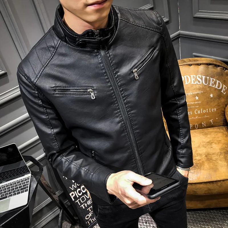 

Idopy Autumn Winter Men's Faux Leather Jackets Slim Fit Coats Motorcycle Biker Men Short PU Leather Zipper Outerwear