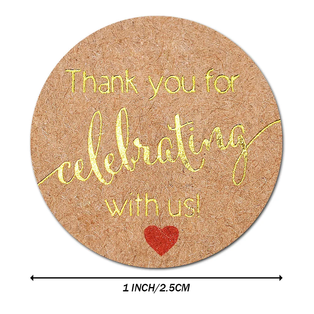 Round Gold Foil \'Thank you for Celebrating with Us\' Stickers Seal Labels for Envelope gift wrapping seal labels tag