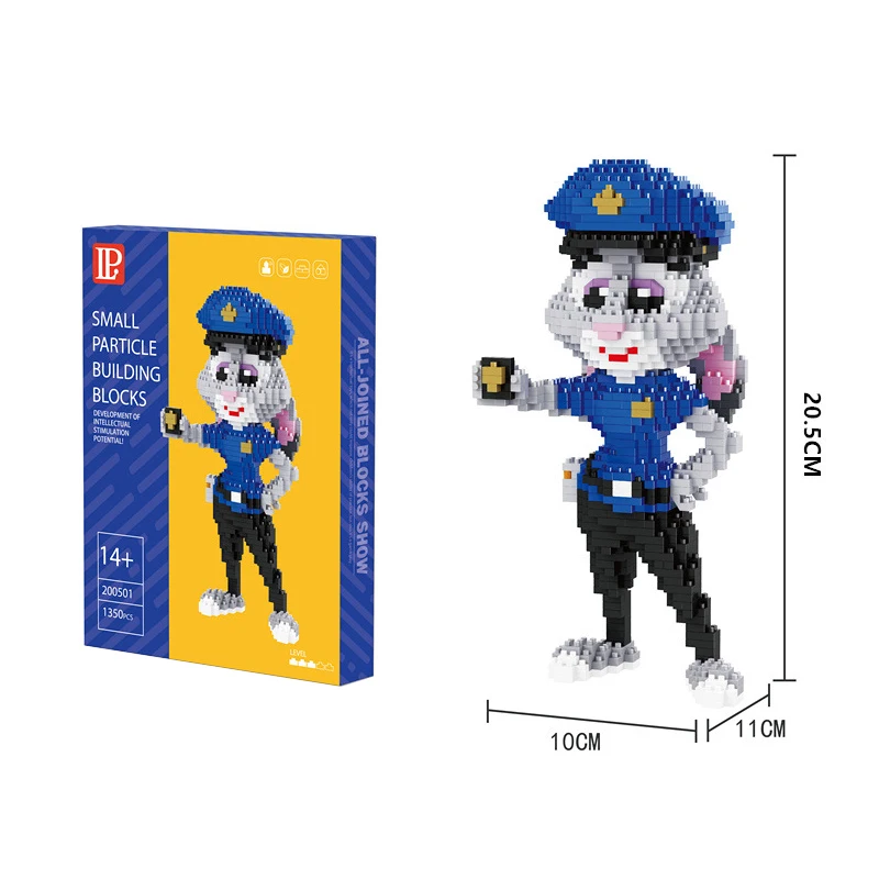 1250pcs+ Zootopia Building Blocks Cartoon Officer Rabbit Judy Hopps Nick Fox Figures Disney Micro Bricks Toys For Children