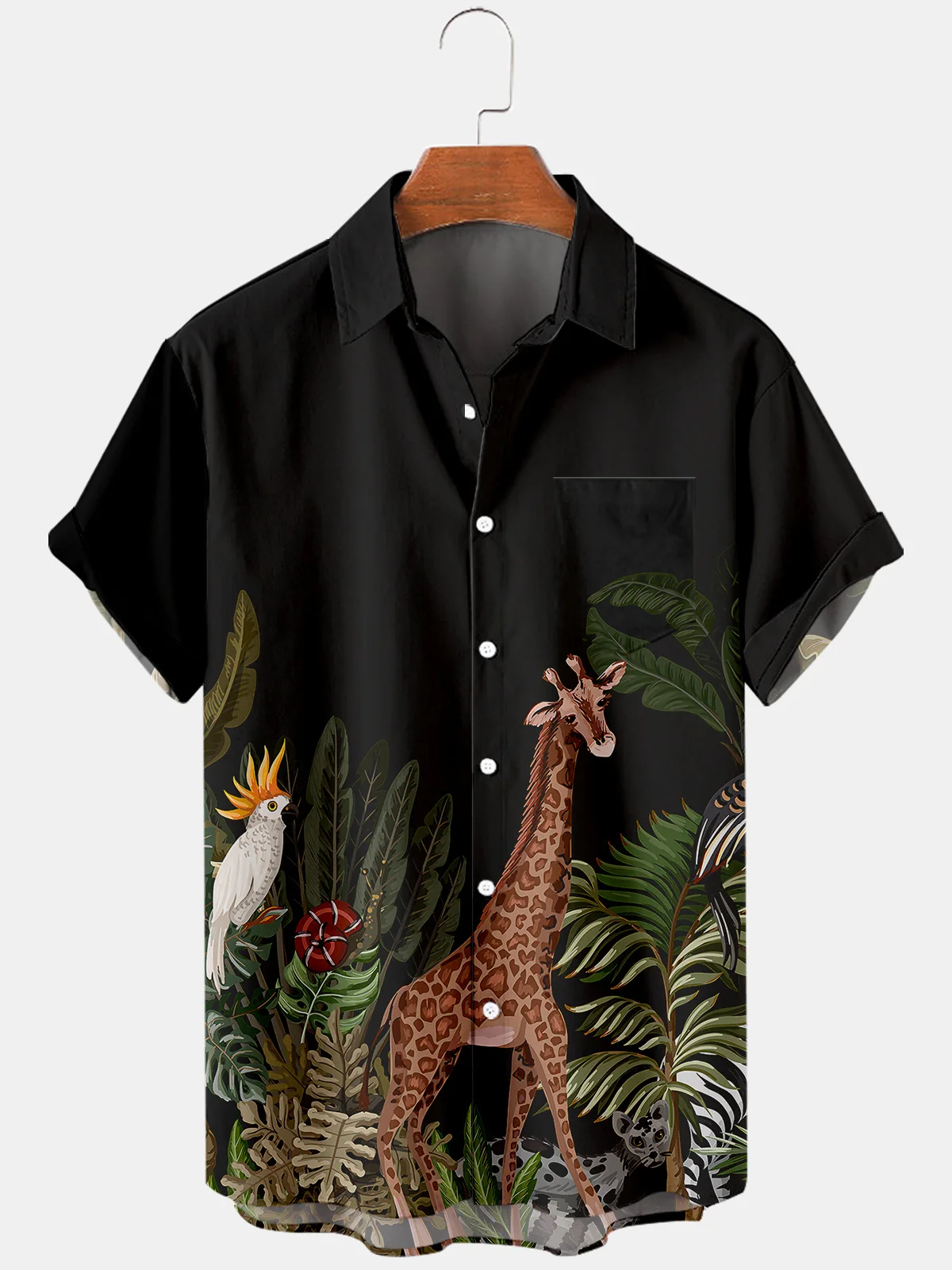 

2021 Summer Short Sleeve Shirt 5 Palm Leaf Elements Digital Printed Shirt Men's