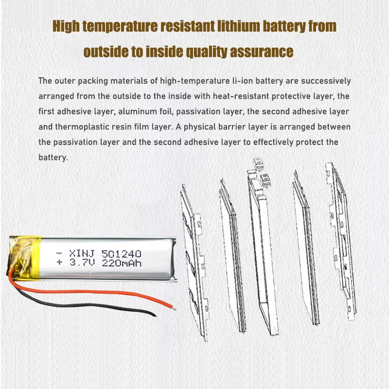3.7V 220mAh 501240 Bateria Li-Polímero Bateria Recarregável 501240 Li Po Células De Lítio para GPS Fone de ouvido Bluetooth MP3 MP4 051240