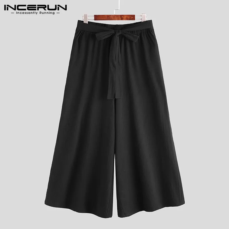 INCERUN Cổ Điển Cho Nam Quần Ống Rộng Dạo Phố Phối Ren Quần Jogger Cotton Chắc Chắn Quần Baggy Áo Quần Nam 2022 Chạy kích Thước