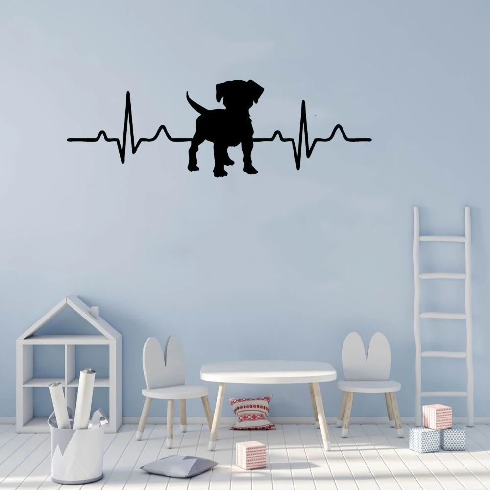 Dog Silhouette Heartbeat Wall Stickers Vinyl Home Decor Pet Shop Veterinary Window Decals Removable Murals Wallpaper