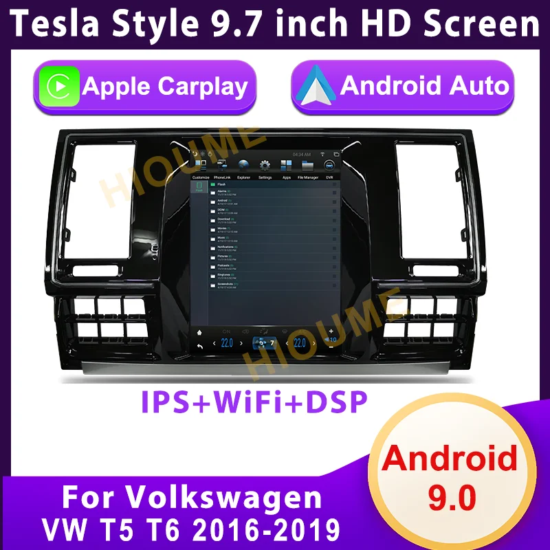 

For Volkswagen VW T5 T6 2016 - 2019 Android Car Tape Recorder Multimedia Player GPS Navigation Tesla Vertical Screen Carplay