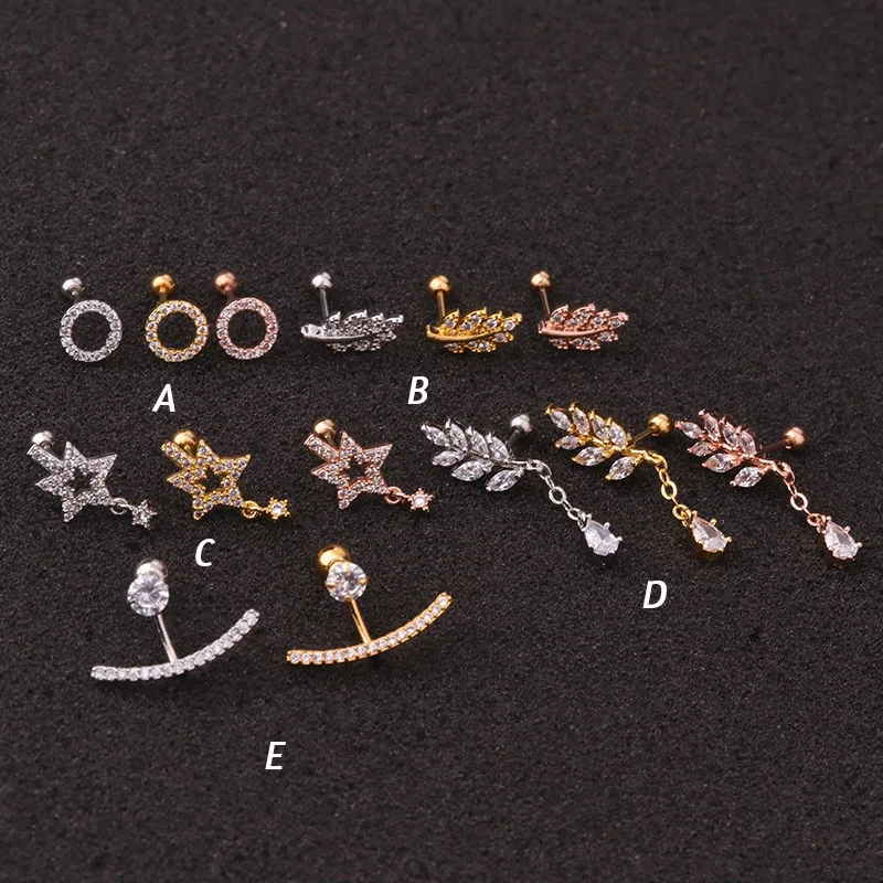 1Pc New 3 Color Long Cz Cartilage Earring  Piercing 20g 0.8*6mm Helix Piercing Jewelry Conch Rook Lobe Tragus Stud Piercing