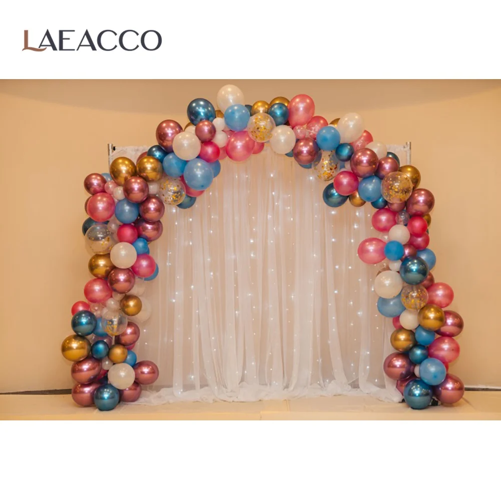 

Laeacco Stage Backgrounds For Photography Wedding Balloons Arch Door Curtain Love Party Decor Photographic Backdrop Photo Studio