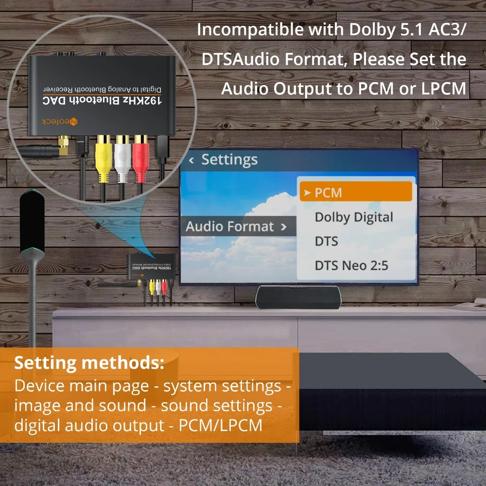 Neoteck 192Khz kompatybilny z Bluetooth DAC z pilotem wbudowany Bluetooth V5.0 wsparcie odbiornika AAC SBC konwerter DAC