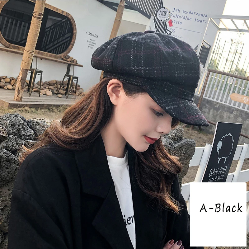 W03 Women\'s Hat Berets For Women\'s Autumn And Winter Beret Female Navy Hat Fashionable Casual Octagonal Retro Hats Peaked Cap