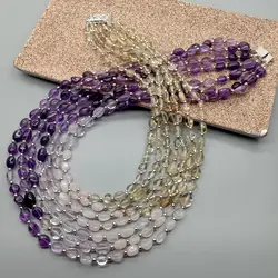 KKGEM Natural 7 Strands 7x10mm Natural Amethyst Lemon Quartz Rose Quartz Freeform statement Necklace 18
