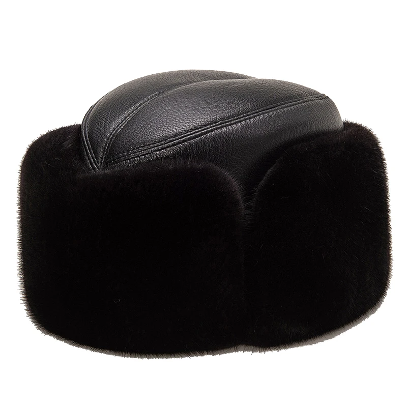 Mink Fur Caps Men Luxury Winter 100% Whole Marten Hair Genuine Leather Bomber Hats Male Thick Ear Warm Brown/Black Gorras Hombre