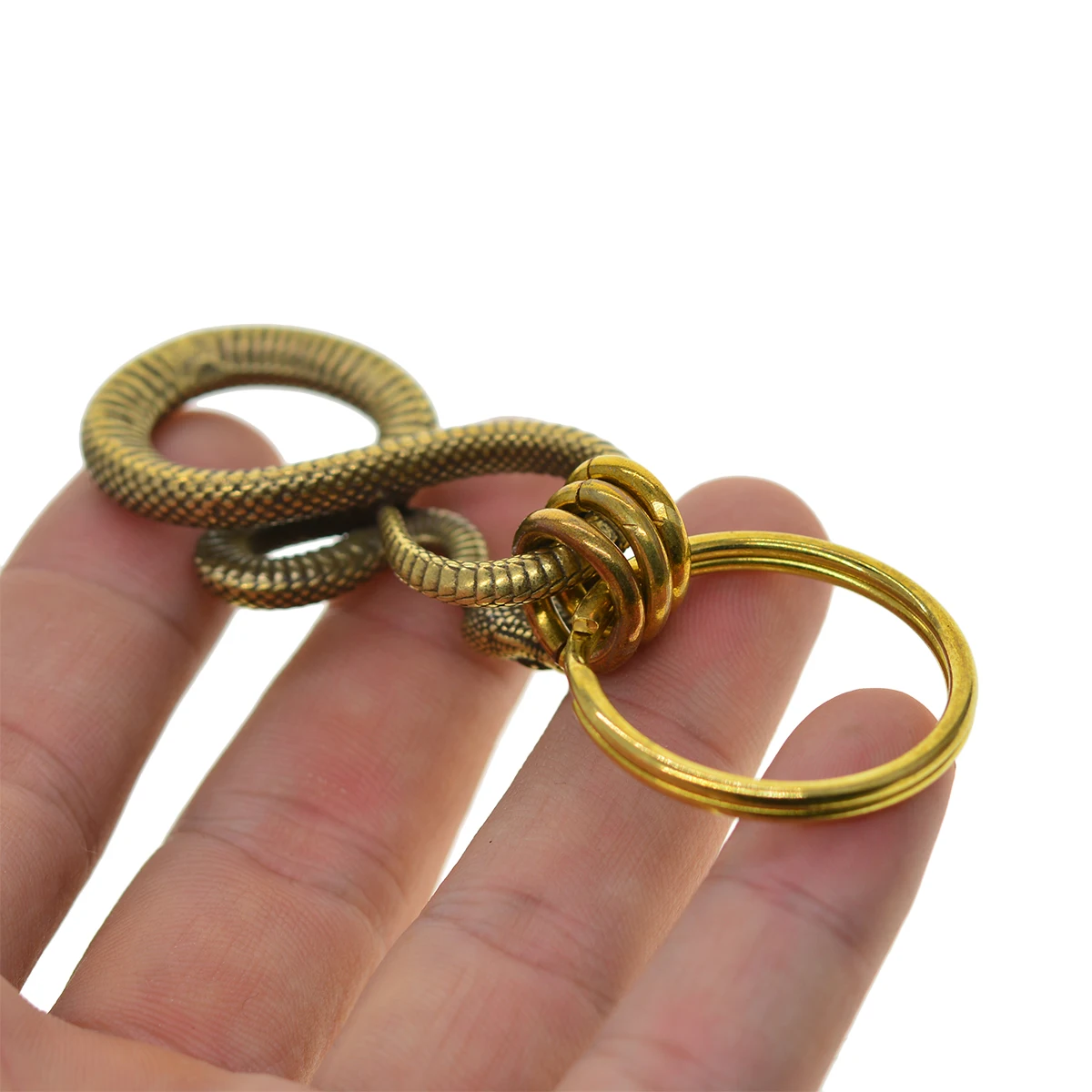 Punk Halloween super fine retro solid brass 3D cobra snake Japanese fish U hook keychains jean chains belt clip FOB EDC