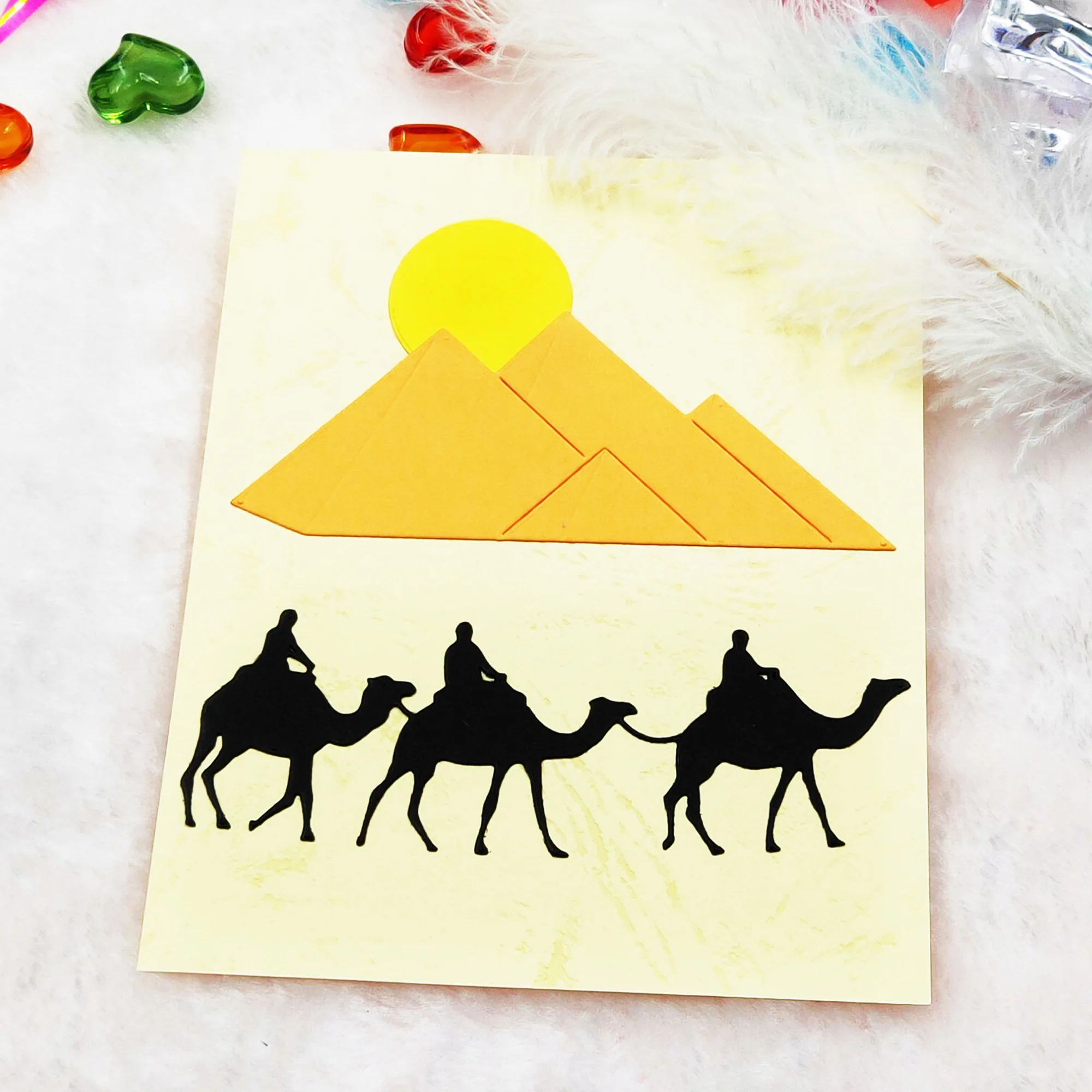 Egypt Pyramid Camel Metal Cutting Dies Scrapbooking For Card Making DIY Embossing Cuts Building Craft Die Silk Road