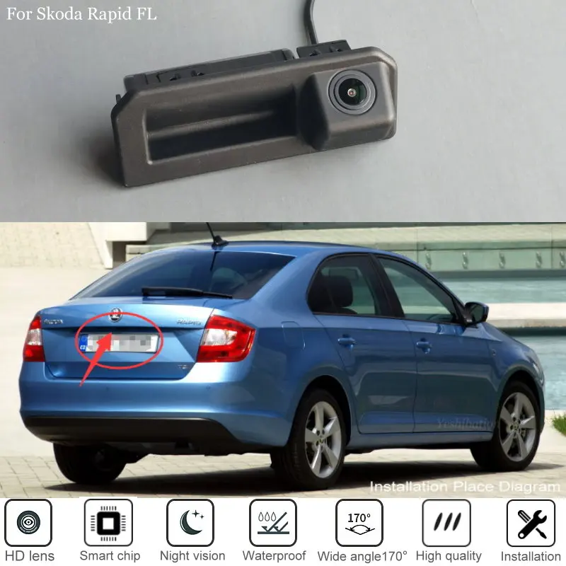 Yeshibation Rear View Camera For Skoda Rapid FL 2016 2017 2018 2019 HD CCD Night Vision Back Up Parking Camera