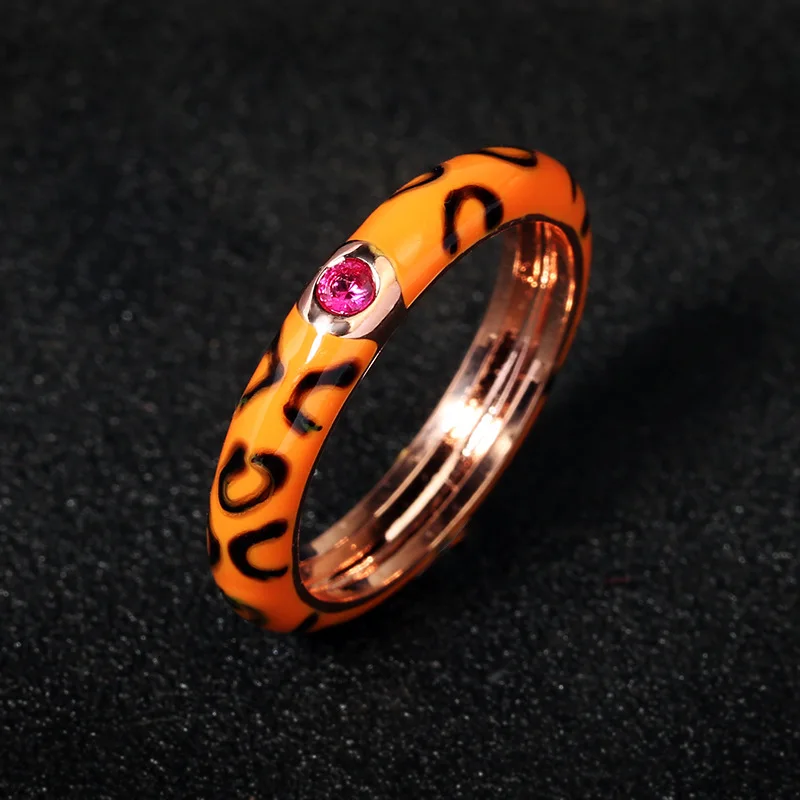 925 Stamp New Enamel Ring Simple Multicolor Ring Leopard Print Honey Butterfly Ring Ladies Men Couple Rings Engagement Jewelry