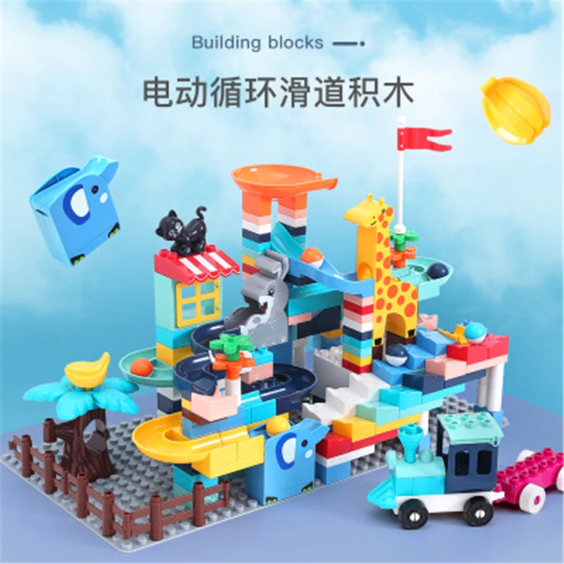 152pc Big Size Building Blocks Marble Race Run Blocks Automatic Slide With Music Blocks Bricks Toys For Children